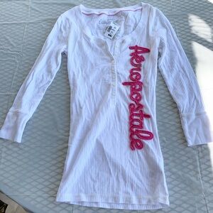 Aeropostale NWT Spellout Ribbed Henley Top Size XS Preppy Y2K Fitted Lightweight